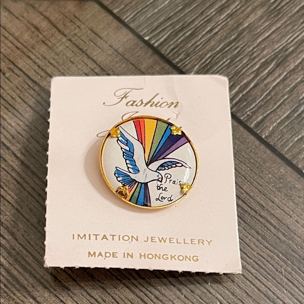 Vintage Religious Christian Rainbow Dove "Praise the Lord" Pin